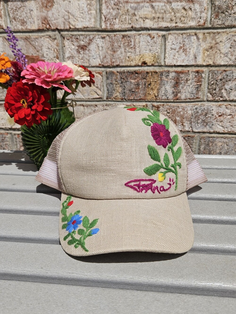 Prana Embroidered Floral Trucker Cap
